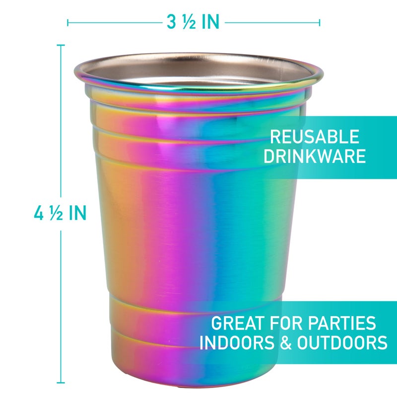 DECO D'Eco Rainbow Stainless Steel Cups - 4 Pack Iridescent 16 oz Tumblers for Kids & Adults- Unbreakable, BPA-Free & Stackable Drinkware for Indoor & Outdoor Use at Family Parties-Xmas Must Have Gift Set - Image 5